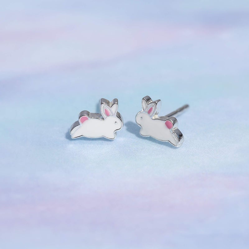 Boma Jewelry Sterling Silver Enamel White Bunny Rabbit Stud Earrings - Image 3